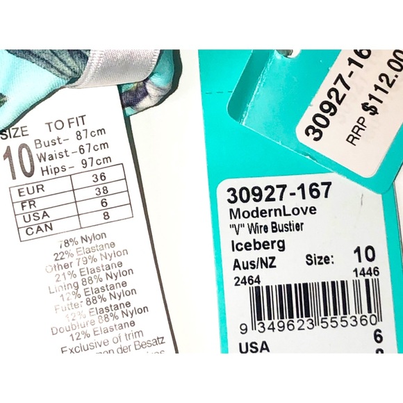 Seafolly Iceberg Modern Love V Wire Bustier Sz6 & Hipster Bottom Sz8 Mix Sz Set - Picture 15 of 16